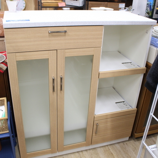 J10183)【展示品・ほぼ未使用！】島忠 食器棚 キッチンボード ハイカウンター