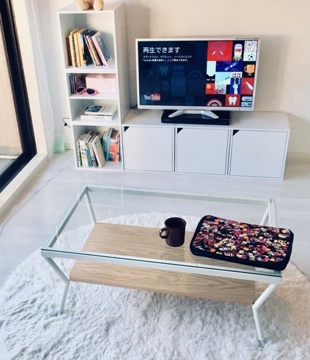Francfrancガラステーブルとテレビのセット