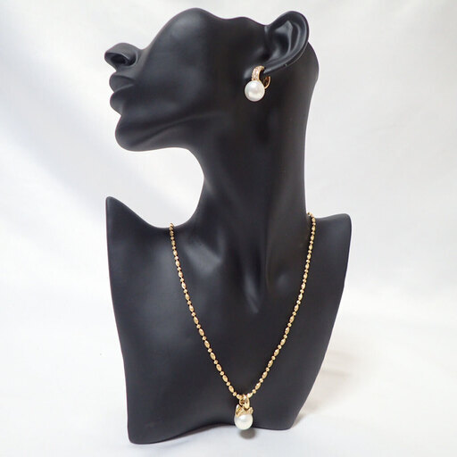 E133 K14 ネックレス ピアス パール ラインストーン