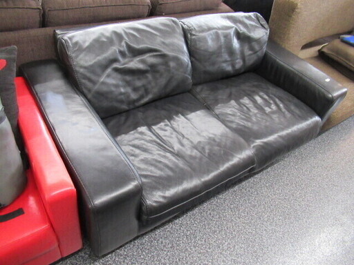 中古品 本革 2人掛けソファ ブラック 黒 本皮
