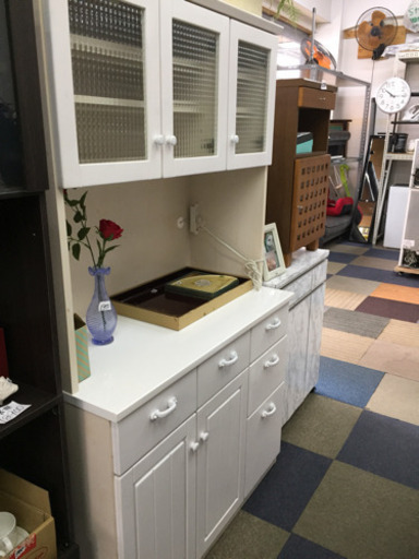 【大田区送料無料】 レンジボード カップボード 食器棚 ホワイト