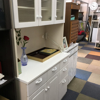 大田区送料無料】 レンジボード カップボード 食器棚 ホワイト