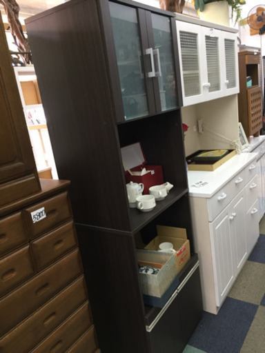 【大田区送料無料】 レンジボード カップボード 食器棚 ダークブラウン