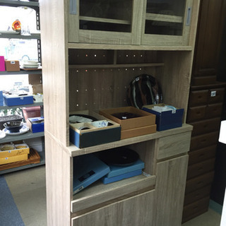 大田区送料無料】 レンジボード カップボード 食器棚 ホワイトアッシュ