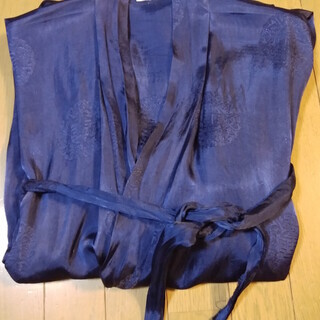 シルク製ガウン バスローブ 紺色 ベルト付