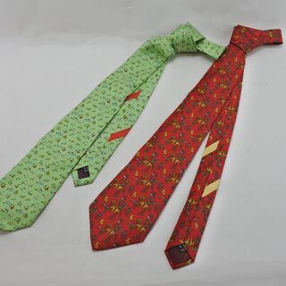 フェラガモ★ネクタイ 2本セット 緑・赤系★中古[9492