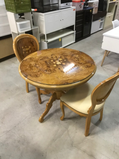 イタリア製！円卓 ダイニングテーブル 椅子×2脚 セット