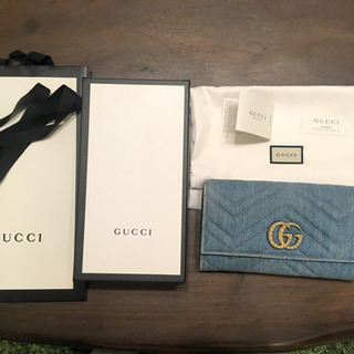 GUCCI 日本限定/デニム×パール/長財布/GGマーモント/ロングウォレット