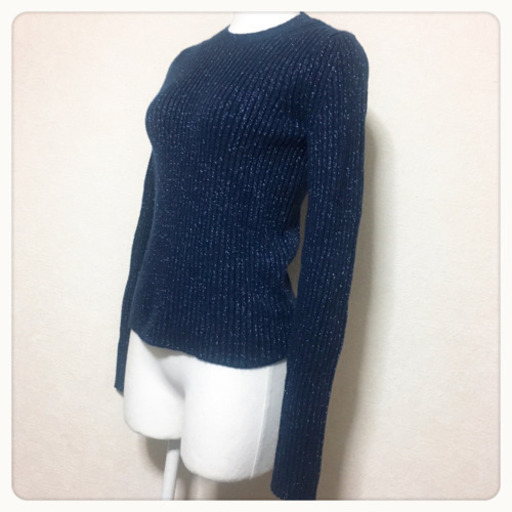 ご購入者様決定【UNIQLO】ラメリブニット セーター 青ラメ きらきら伸縮性 秋冬