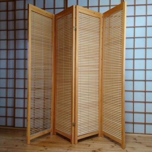 ブラインド式  木製 ４連衝立