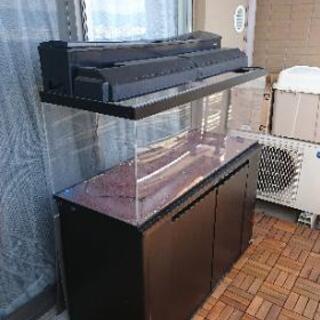 （日本製）アクリル 120cm水槽（専用台、上部フィルター、ライト付き）