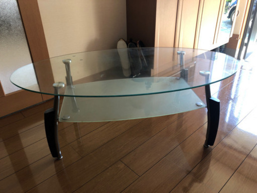 オーバル型 ガラステーブル センターテーブル リビングテーブル 約120×60cm