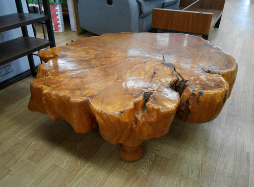 耳付き一枚板 厚さ15cm 68kg 座卓 ローテーブル 座敷テーブル 切り株 輪切り 耳付き板 和風  一枚板 テーブル ☆ PayPay(ペイペイ)決済可能 ☆ 札幌市 清田区 平岡