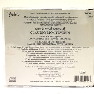 Sacred Vocal Music of Claudio Monteverdi クラウディオ・モンテヴェルディの聖歌 Roy Goodman、Peter Holman/The Parley of Instrumentの画像