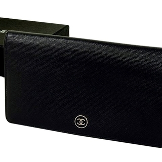 シャネル CHANEL ココマーク 二つ折り長財布 ブラック レザー