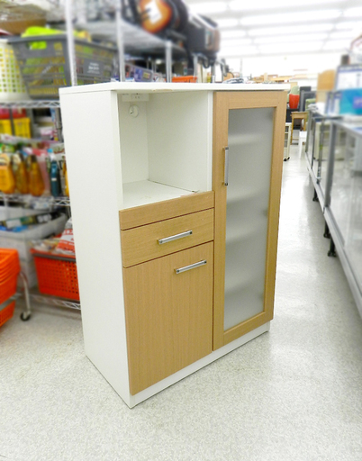 ニトリ/NITORI レンジボード ホワイト×ナチュラル エナメル キッチン収納 家電ボード ☆ PayPay(ペイペイ)決済可能 ☆ 札幌市 北区 屯田