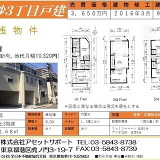 江東区北砂3丁目　中古戸建　3,650万円