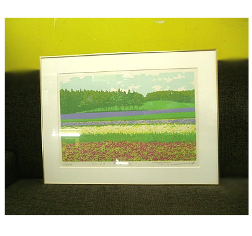 〇 札幌【額装 本間武男 シルクスクリーン 「ラベンダー薫るⅡ」】127/250 ウォールアート 美術品 孔版画 孔版印刷 紗 ラベンダー薫る2 本郷通店