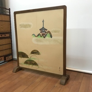 銘有り 衝立 1枚式 旧家 長谷太郎 ついたて 和風 郷土画家 ...
