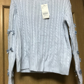ケーブルニット水色 