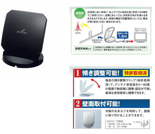 地デジ 室内アンテナ DXアンテナ US10KB(黒)
