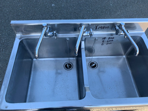 ☆中古品　厨房用品　2槽シンク　800x450x800☆