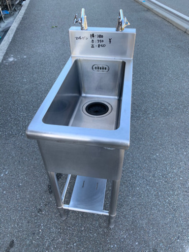 ☆中古品　厨房用品　1槽シンク　蛇口2個付き　380x750x850mm☆