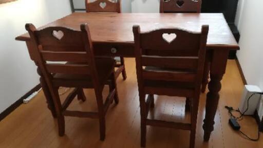 カントリー家具　ダイニングテーブル5点セット　パイン材