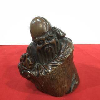 古い木彫 彫刻 長寿の神　福禄寿 の一刀彫り 七福神　仏教美術 ...