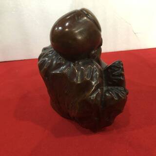 古い木彫 彫刻 長寿の神　福禄寿 の一刀彫り 七福神　仏教美術 中国骨董　アンティーク　　高さ20cmの画像