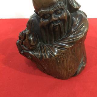 古い木彫 彫刻 長寿の神　福禄寿 の一刀彫り 七福神　仏教美術 中国骨董　アンティーク　　高さ20cmの画像