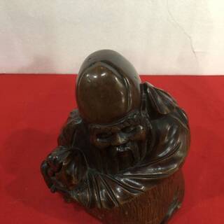 古い木彫 彫刻 長寿の神　福禄寿 の一刀彫り 七福神　仏教美術 中国骨董　アンティーク　　高さ20cmの画像