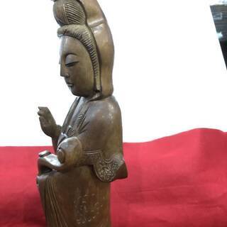 古い木彫 彫刻 　観音様の一刀彫り　仏教美術 中国　骨董　　高さ４６cmの画像