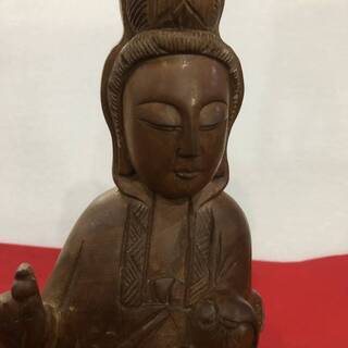 古い木彫 彫刻 　観音様の一刀彫り　仏教美術 中国　骨董　　高さ４６cmの画像