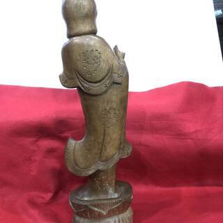 古い木彫 彫刻 　観音様の一刀彫り　仏教美術 中国　骨董　　高さ４６cmの画像