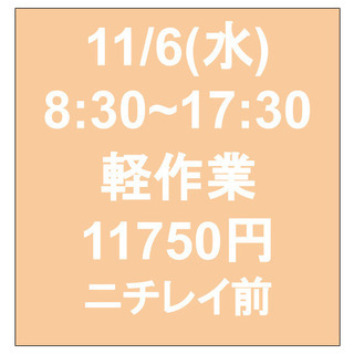 【単発OK・面接不要】11/6（水）8:30~17:30/日当1...