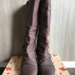 【超美品】本革ロングブーツ　36  ダークブラウンの画像