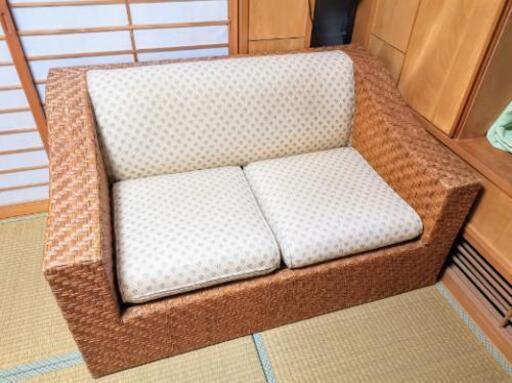 【御礼・引取決定】【美品】天然ラタン　ハワイアン ソファー