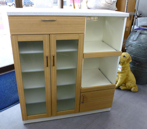 ミドルレンジボード キッチンボード 食器棚 ホワイト ライトブラウン 幅広 ￥15,800-