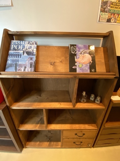 飾り棚 シェルフ フリーラック 茶 アンティーク風 古家具 ハンドメイド家具 中古品