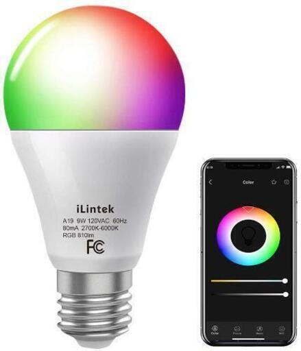 【新品未使用】スマートLED電球 調光調色 810lm RGB 1600万色+電球色+昼光色 E26 60W形相当 色温度2700-6000K可調 音楽同期機能 タイマー機能 スマートBluetoothライト\n\n