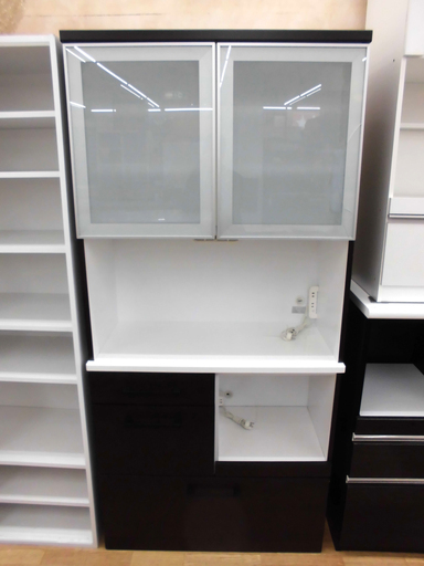 レンジボード レンジ収納棚 食器棚 キッチン収納 ブラウン系 幅:85cm 札幌 西岡店