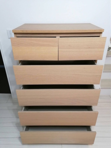 【値下げ】イケア マルム チェスト 引き出し×６ ※天板ガラス付