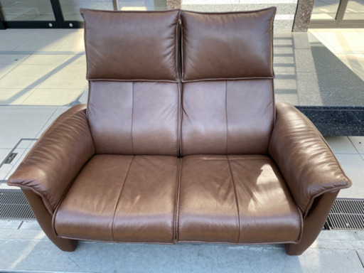 2人掛けソファー 革製 リクライニング ブラウン