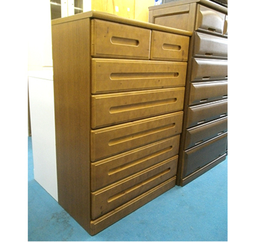札幌 大川家具【6段 木製 ハイチェスト】幅80cm 中村敬木工 ブラウン 茶色系 整理箪笥 たんす タンス 箪笥 衣類収納 本郷通店