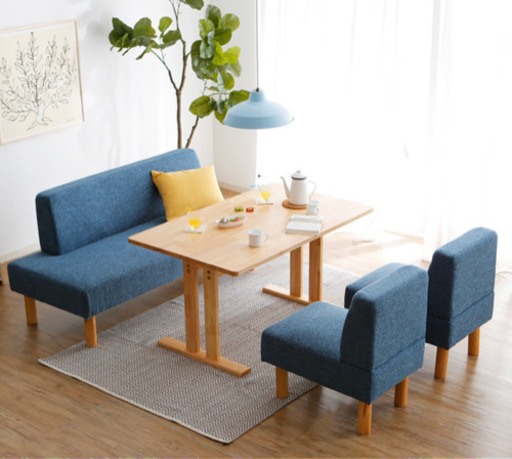 【カラー選択可能】ソファダイニングセット 4人掛け　角丸加工 ロースタイル[幅120]