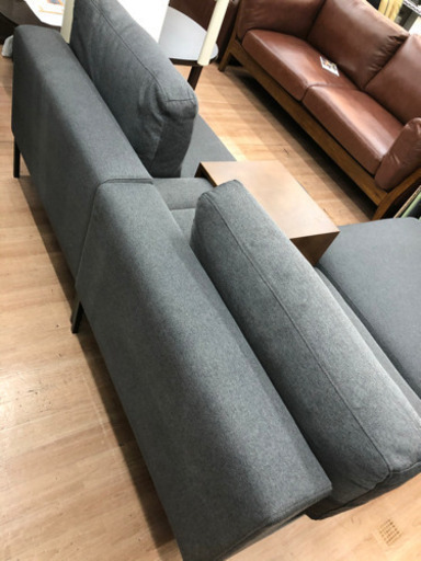 2人掛けカウチソファ　ネイビー スチール脚 オットマン付き レイアウト自在 [幅82-265]（展示品★美品）