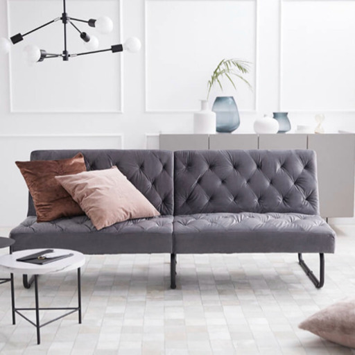 3人掛けソファ　グレー　ソファ リクライニング ベロア調 スチール脚 [幅179]（展示品★美品）