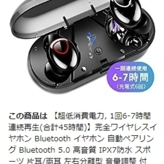 完全ワイヤレスイヤホン6時間×5回使用可　ほぼ新品の画像