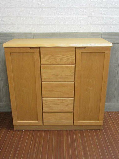 ss0463　木製　サイドボード　ナチュラル　扉付き　引き出し5杯　キャビネット　チェスト　幅90cm　リビング収納　飾り棚　リビング　インテリア　収納